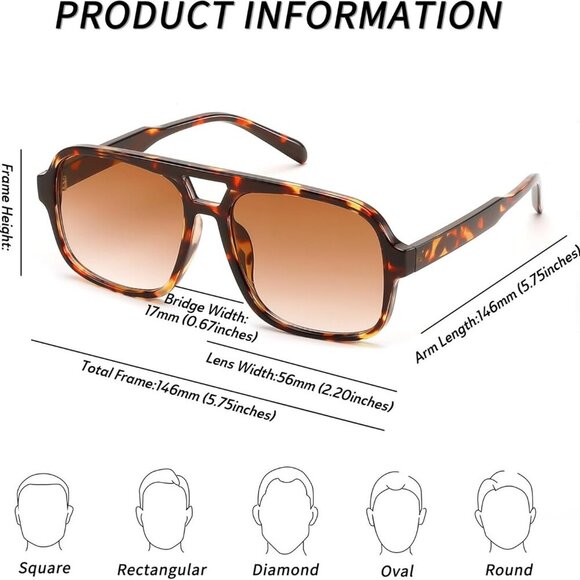 Retro Aviator Sunglasses for Women Men 70s Classic Vintage Shades Trendy Square - Picture 5 of 7